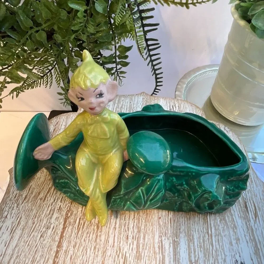 Gilner Pixie Elf Vintage Ceramic Planter Very Rare mushrooms